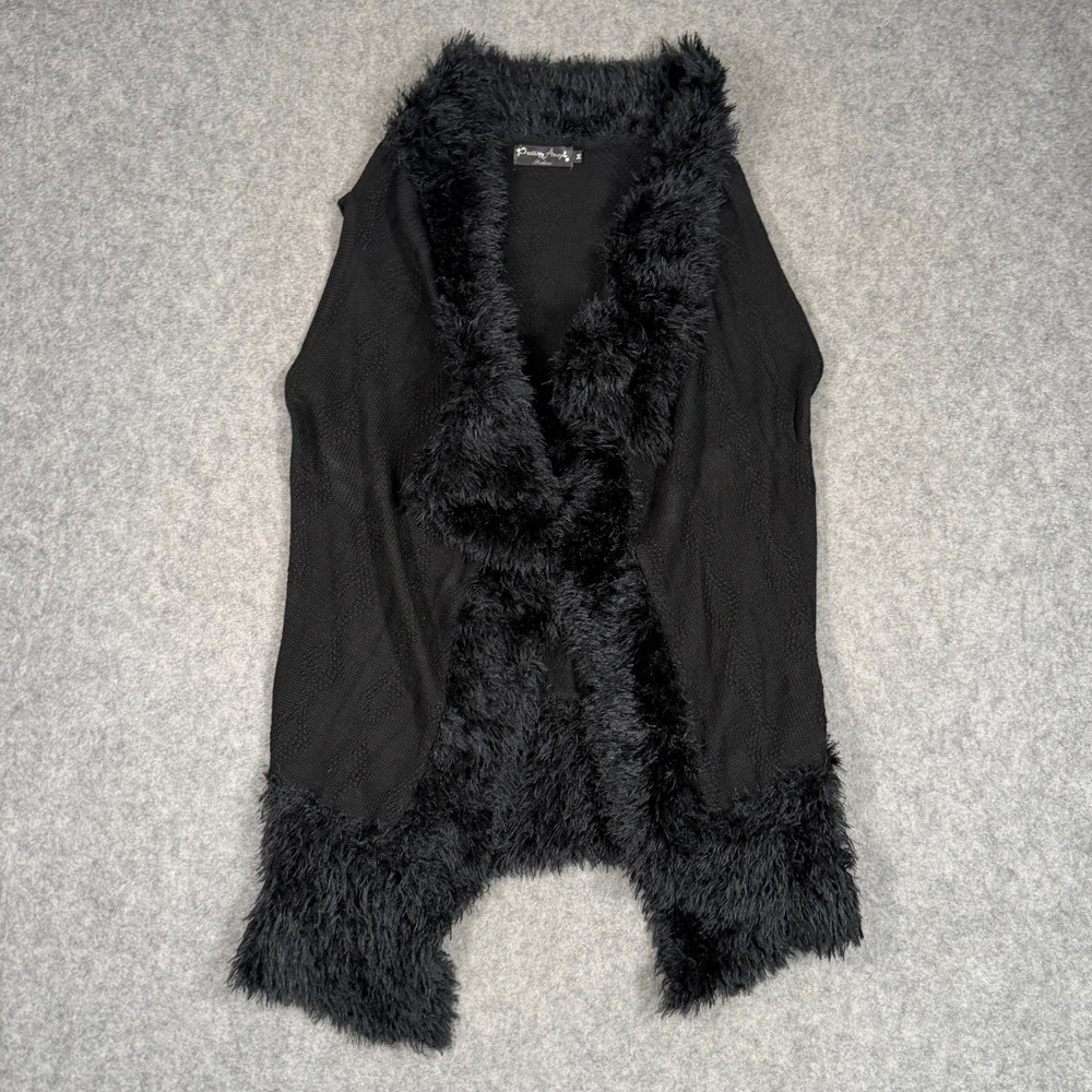 Vintage Y2k Pretty Angel Black Knit Cardigan Sweater Fluffy Fuzzy Women's Size M